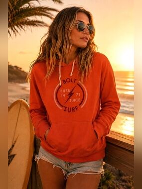 Lightning Bolt Surf Pure Juice 1971 Hoodie Women’s Small Orange Retro